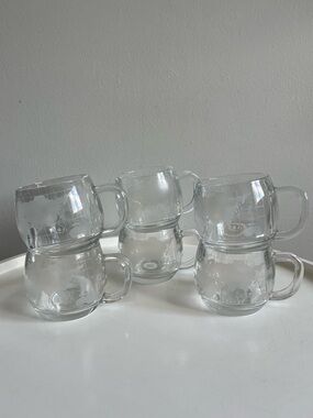 Set of 6 Vintage 1970 Nestle World Globe Glass Coffee Mugs Japan